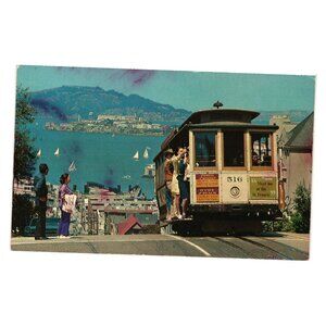 Vintage Postcard San Francisco Cable Car Hyde Street Scenic Alcatraz Sailboats